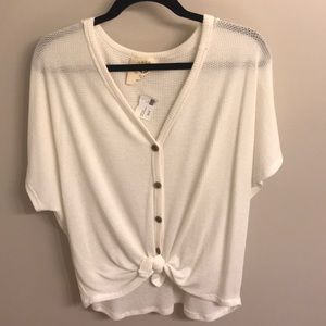 White thermal short sleeve tie shirt